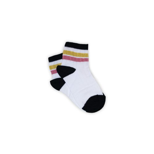 Girls' cotton ankle socks - ribbed - glitter - gold-mauve striped - 23-28