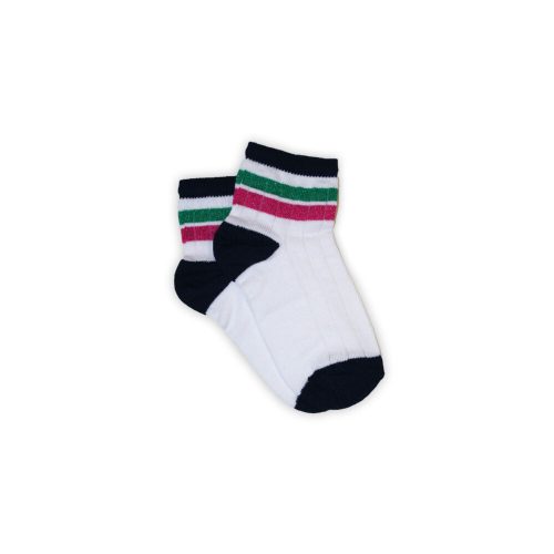 Girls cotton ankle socks - ribbed - glittery - green-pink striped - 23-28