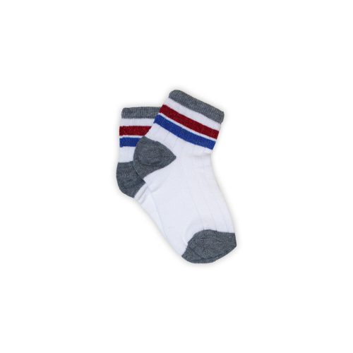 Girls cotton ankle socks - ribbed - glitter - blue-red striped - 23-28