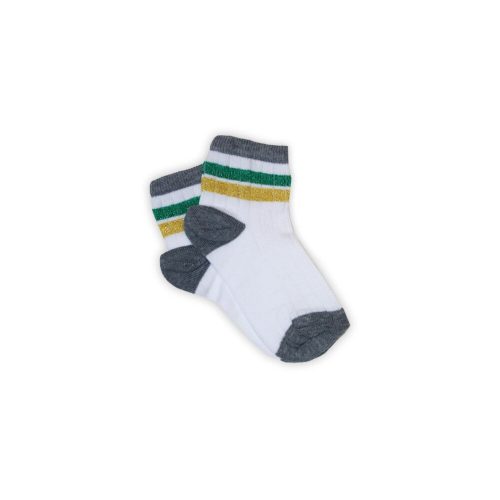 Girls cotton ankle socks - ribbed - glittery - green-gold striped - 29-34