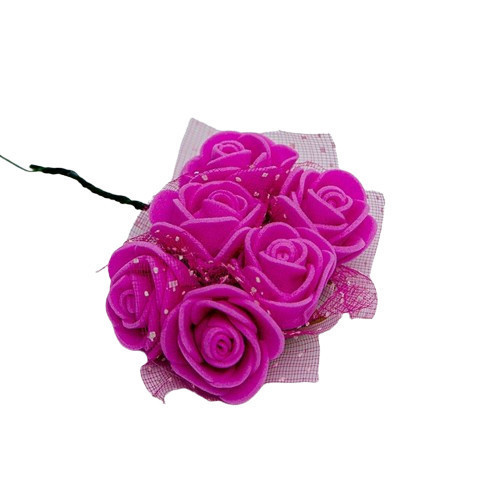Trandafir din spumă roz brăllantitor de 2 cm cu tul (12 pcs)