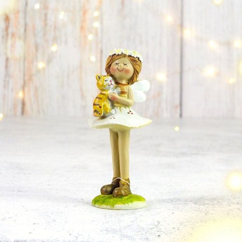 Fairy with standing cat 10 cm