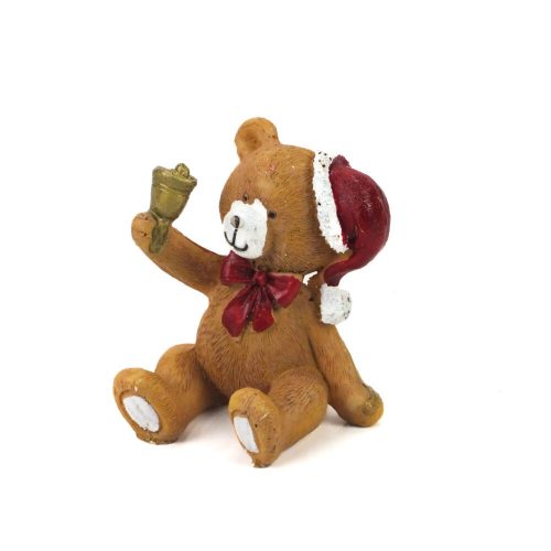 Ursuleț de pluș șezut maro din ceramică, cu șapcă și clopoțel romys