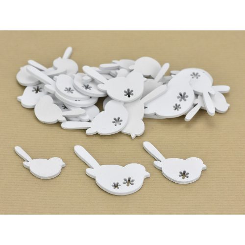 Wooden bird with flower pattern white 30 pcs/pack