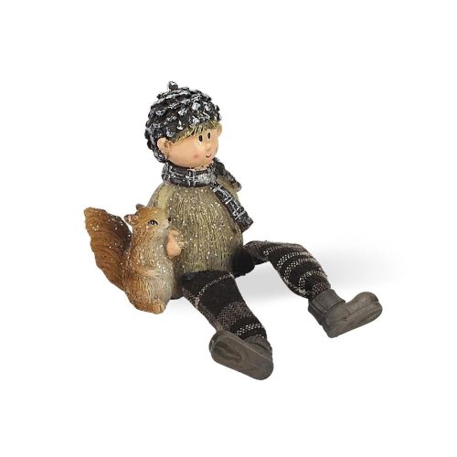 Figurka chłopca na szpilce z wiewiórką