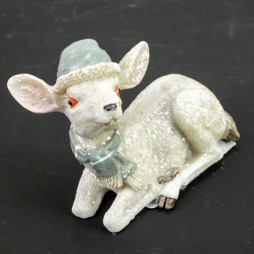 Ceramic glittery white deer in a cap, 2 types