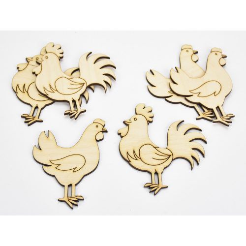 Natural wood - Rooster and Hen 7.5x9.7cm 6pcs/pack