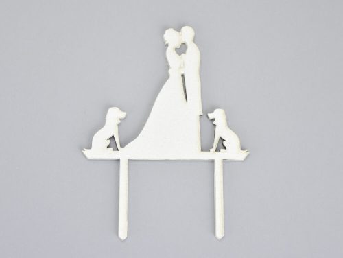 Wood - Wedding cake topper with dog white