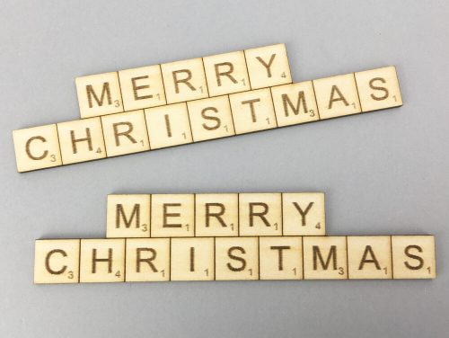 Natural wood - "MERRY CHRISTMAS" scrabble board 3x13.8cm 2pcs/pack