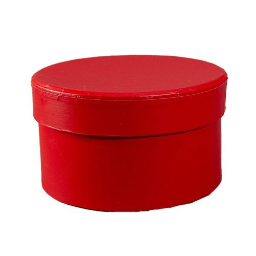Czerwone okrągłe pudełko o wymiarach 6x10 cm