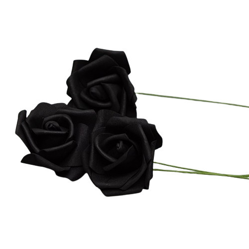 Czarna róża piankowa o średnicy 7 cm z łodygą