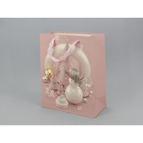 Gift bag - snowman pink large 26x32cm