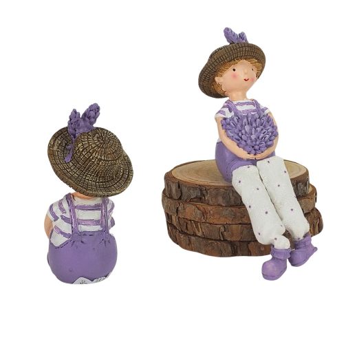 Lavendeljunge mit hängenden Beinen und Hut 11cm