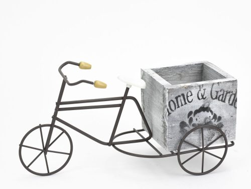 Metal tricycle with wooden basket