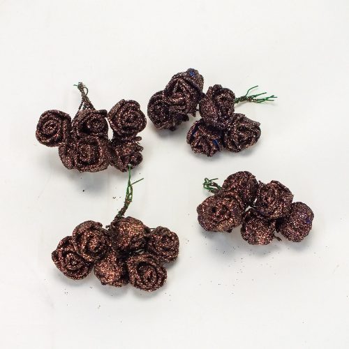 Rose bouquet glittery brown 6 heads 4 pcs/pack