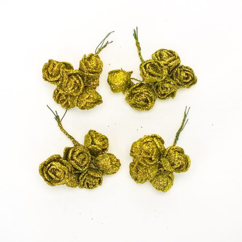 Rose bouquet glittery green 6 heads 4 pcs/pack