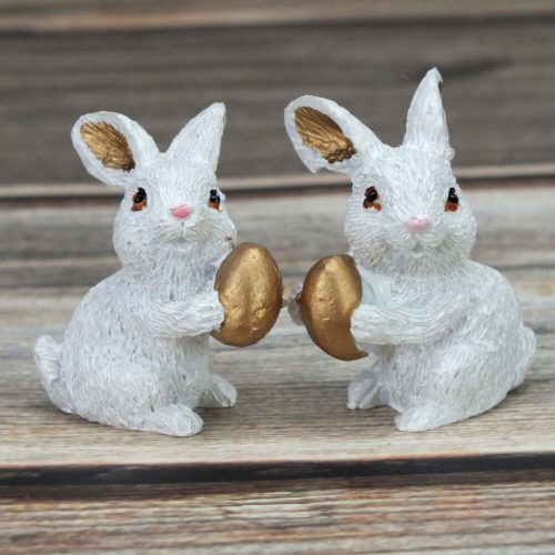 Ein Paar weiße Hasen mit goldenen Eiern, 2 Stück/Set