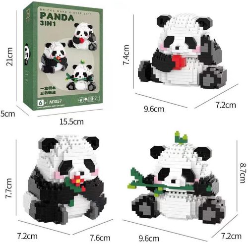 Panda mini épÍtő kocka,Panda lego, 6x6 cm, 3 az 1-ben 