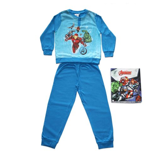 Długa, cienka, bawełniana pijama dziecięca - Avengers - ze święcie na Iron Man - Jersey - średni błękit - 98