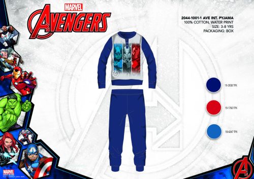 Zimowa bawełniana pijama dziecięca typu interlock - Avengers - granatowa - 140