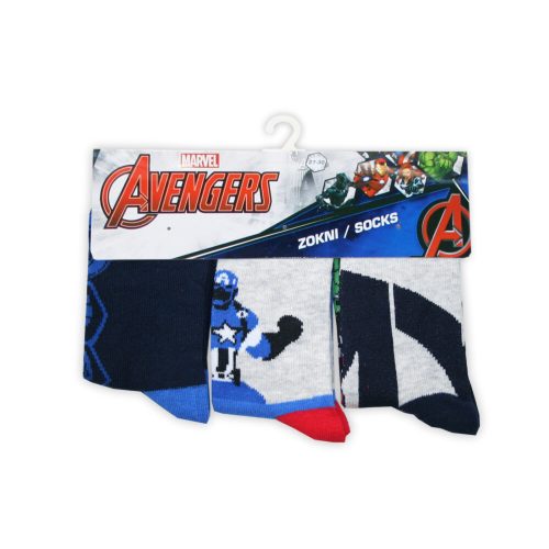 Children's cotton ankle socks - 3 pairs - Avengers - dark blue-grey-mid blue - 23-26