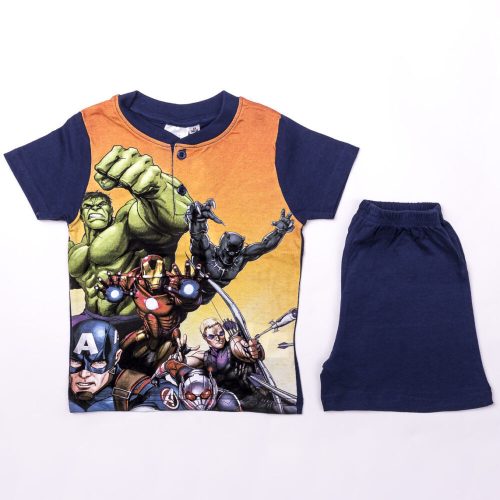 Bawełniana pijama dziecięca z kortkym rękąvem - Avengers - granatowa - 110