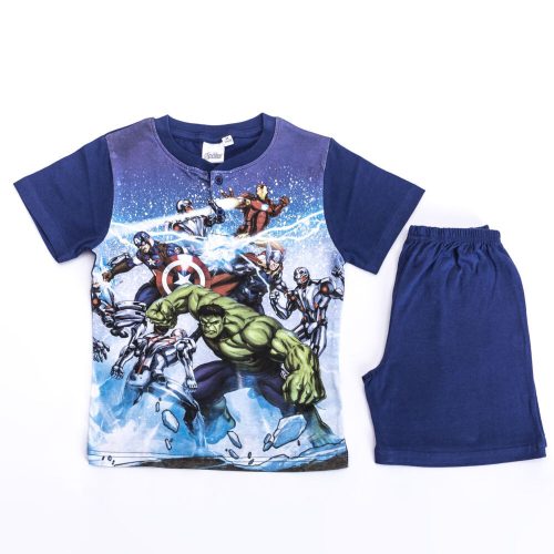 Pijamale pentru copii din bumbac cu mâneci scurte - Avengers - Ultron - blue closed - 116