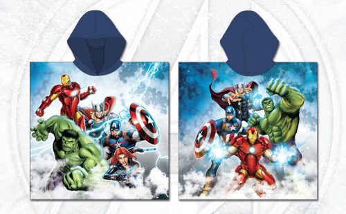 Avengers children's poncho - quick-dry hooded towel - blue-white