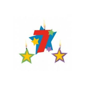 Színes Star 7-es számgyertya csillagokkal Színes Star 7-es számgyertya csillagokkal
