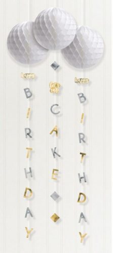 Színes Gold Happy Birthday függő dekoráció 3 db-os szett