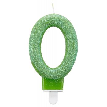 Színes Green csillogó tortagyertya, számgyertya 0-ás Színes Green csillogó tortagyertya, számgyertya 0-ás