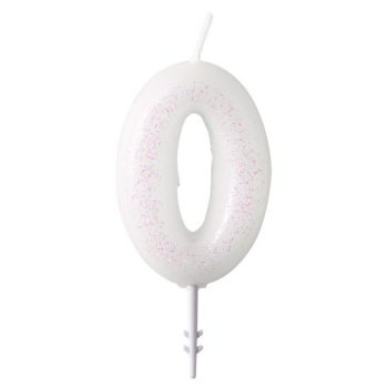 Fehér White csillámos gyertya 0-ás 6,5 cm Fehér White csillámos gyertya 0-ás 6,5 cm