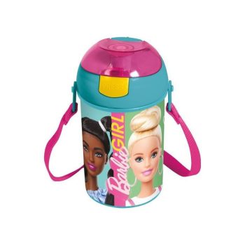 Barbie Happy Thoughts műanyag szívószálas kulacs akasztóval 450 ml   Barbie Happy Thoughts műanyag szívószálas kulacs akasztóval 450 ml