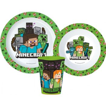 Minecraft Pixelcraft étkészlet, micro műanyag szett, pohárral 260 ml    Minecraft Pixelcraft étkészlet, micro műanyag szett, pohárral 260 ml