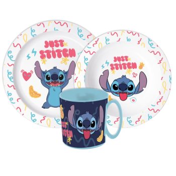 Disney Lilo és Stitch, A csillagkutya Just étkészlet, micro műanyag szett bögrével 390 ml    Disney Lilo és Stitch, A csillagkutya Just étkészlet, micro műanyag szett bögrével 390 ml