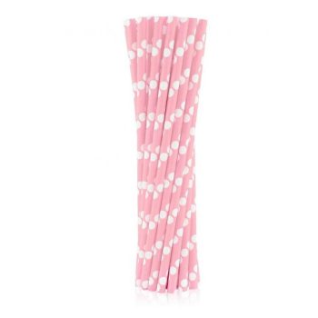 Rózsaszín Light Pink Polka Dots papír szívószál 24 db-os   Rózsaszín Light Pink Polka Dots papír szívószál 24 db-os