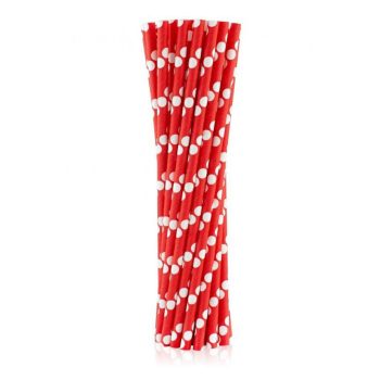 Piros Red Polka Dots papír szívószál 24 db-os Piros Red Polka Dots papír szívószál 24 db-os