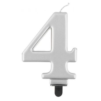 Ezüst 4-es Metallic számgyertya, tortagyertya Ezüst 4-es Metallic számgyertya, tortagyertya