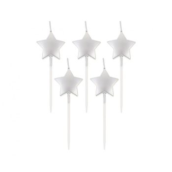 Ezüst csillag Metallic Silver tortagyertya, gyertya szett 5 db-os   Ezüst csillag Metallic Silver tortagyertya, gyertya szett 5 db-os