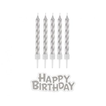 Ezüst B&C Silver Happy Birthday gyertya szett 16 db-os Ezüst B&C Silver Happy Birthday gyertya szett 16 db-os