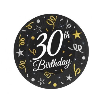 Happy Birthday 30 B&C papírtányér 6 db-os 18 cm Happy Birthday 30 B&C papírtányér 6 db-os 18 cm