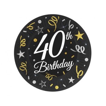 Happy Birthday 40 B&C papírtányér 6 db-os 18 cm Happy Birthday 40 B&C papírtányér 6 db-os 18 cm