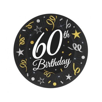 Happy Birthday 60 B&C papírtányér 6 db-os 18 cm Happy Birthday 60 B&C papírtányér 6 db-os 18 cm
