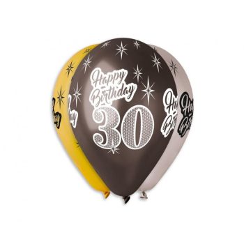 Happy Birthday 30 Metallic léggömb, lufi 6 db-os 12 inch (30 cm)   Happy Birthday 30 Metallic léggömb, lufi 6 db-os 12 inch (30 cm)