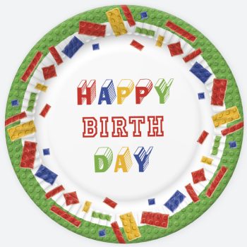 Happy Birthday Building Blocks papírtányér 8 db-os 22,7 cm   Happy Birthday Building Blocks papírtányér 8 db-os 22,7 cm