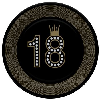 Happy Birthday 18 Hollywood Style papírtányér 8 db-os 18 cm   Happy Birthday 18 Hollywood Style papírtányér 8 db-os 18 cm