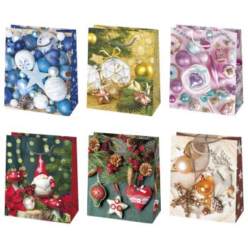 Karácsonyi Decorations papír ajándéktasak, ajándékzacskó 19x23x10,5 cm   Karácsonyi Decorations papír ajándéktasak, ajándékzacskó 19x23x10,5 cm