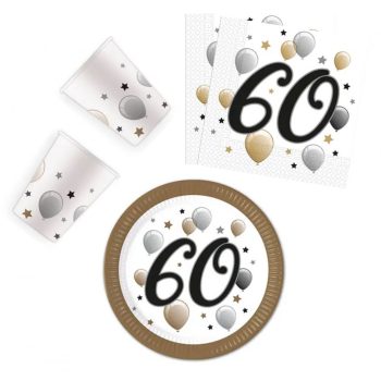 Happy Birthday 60 Milestone party szett 36 db-os 23 cm-es tányérral   Happy Birthday 60 Milestone party szett 36 db-os 23 cm-es tányérral