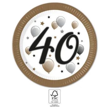 Happy Birthday 40 Milestone papírtányér 8 db-os 23 cm FSC Happy Birthday 40 Milestone papírtányér 8 db-os 23 cm FSC