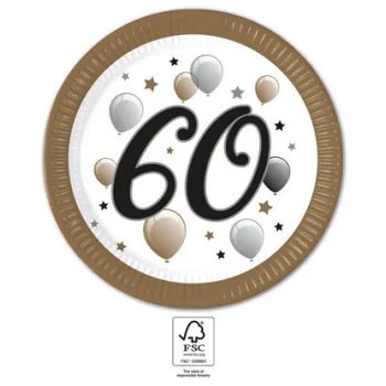 Happy Birthday 60 Milestone papírtányér 8 db-os 23 cm FSC Happy Birthday 60 Milestone papírtányér 8 db-os 23 cm FSC